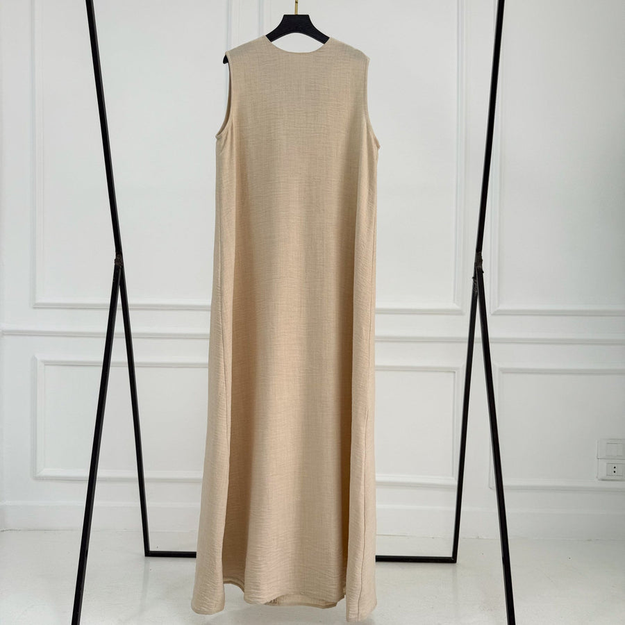 Basic Linen Dress No Sleeve Dark Beige