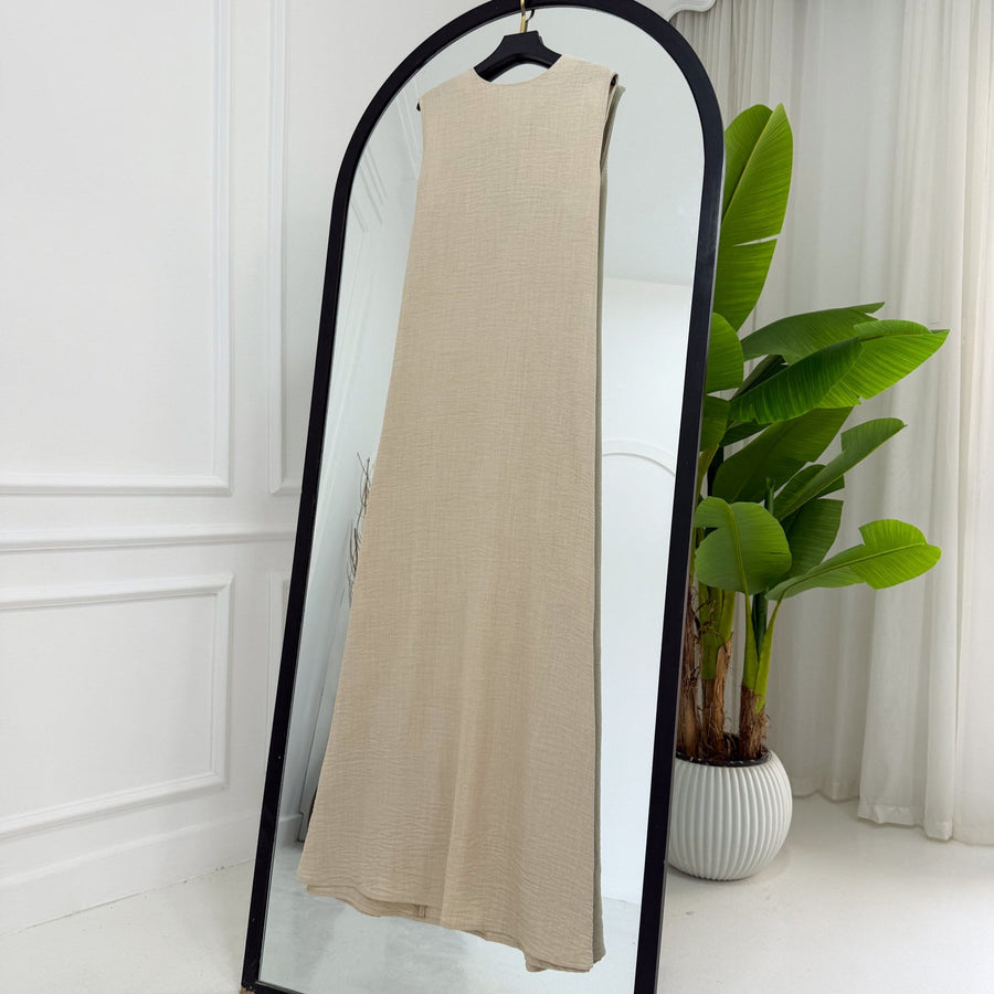Basic Linen Dress No Sleeve Dark Beige