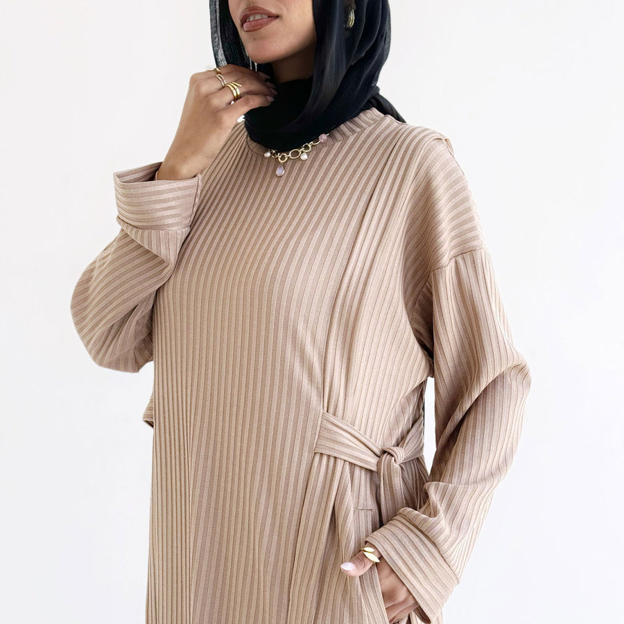 Aicha Abaya Dress Beige - ABAYOLOGY