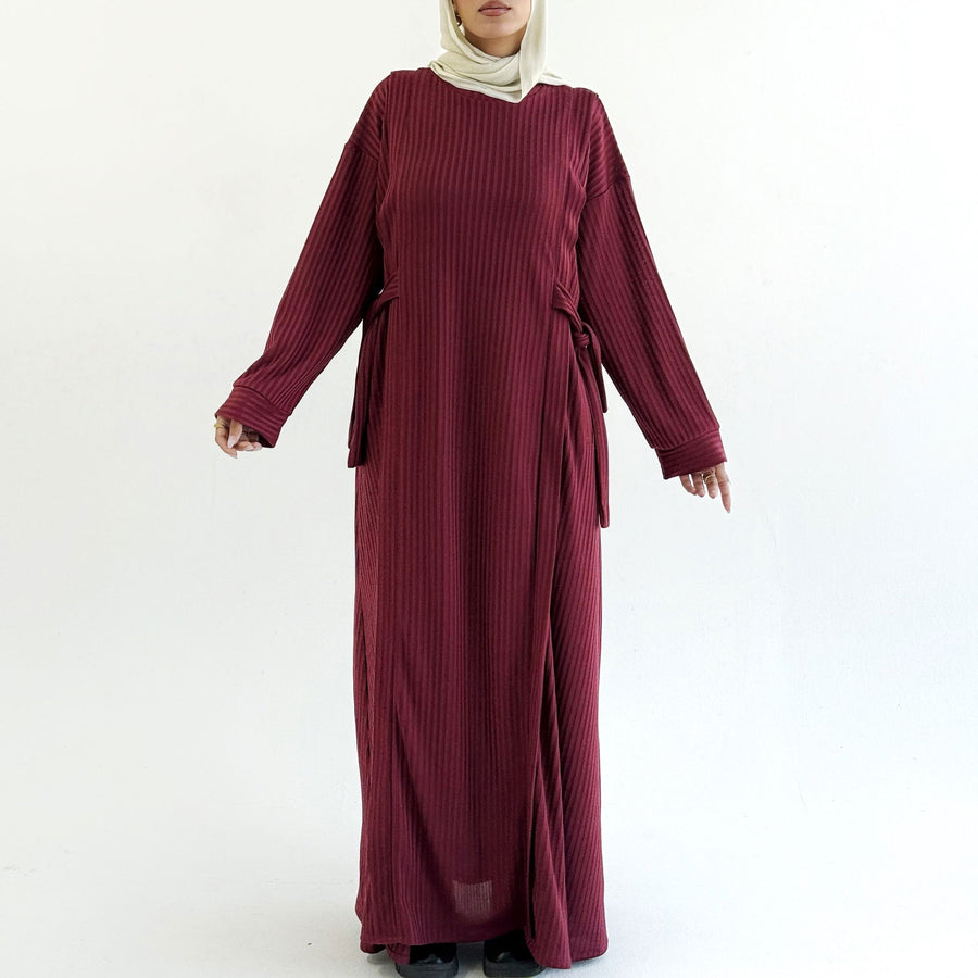 Aicha Abaya Dress Burgundy - ABAYOLOGY
