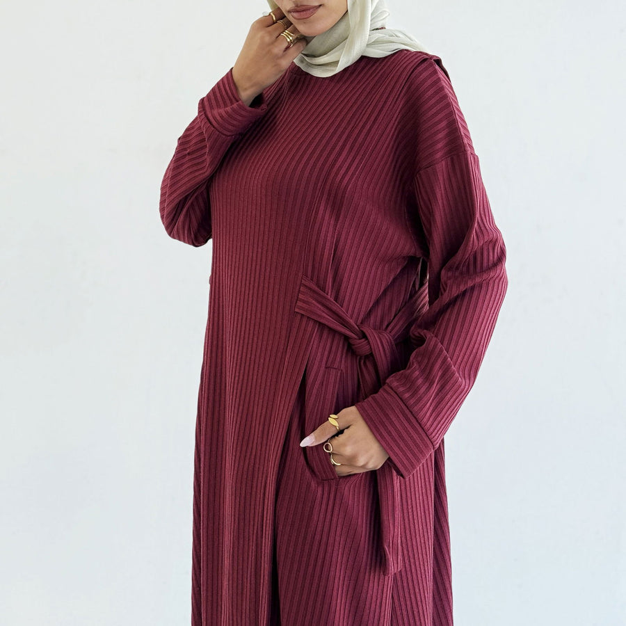 Aicha Abaya Dress Burgundy - ABAYOLOGY