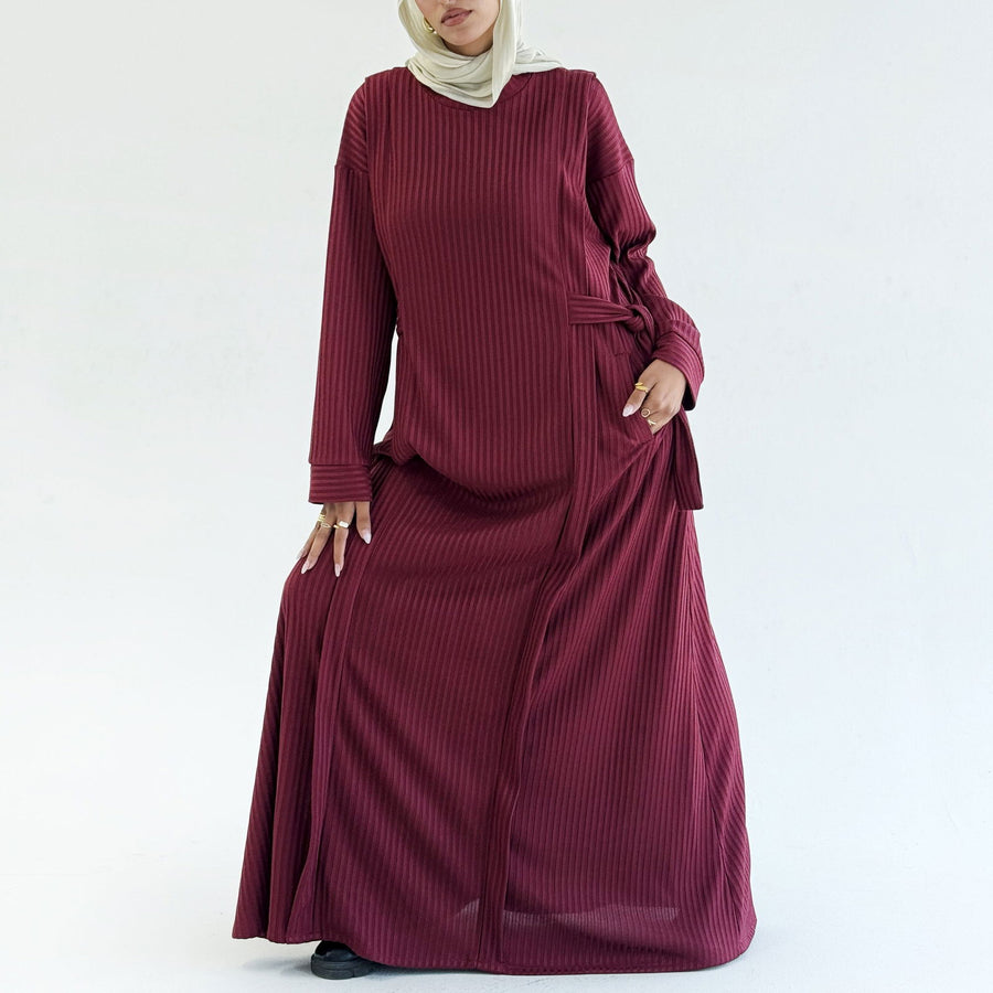 Aicha Abaya Dress Burgundy - ABAYOLOGY