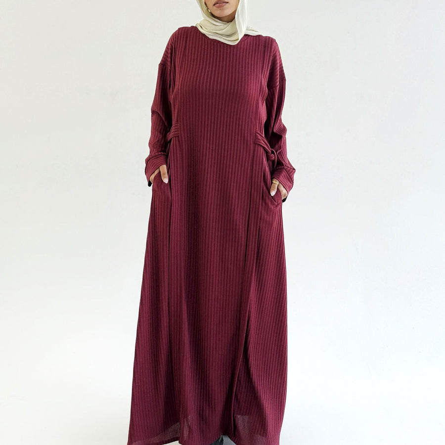 Aicha Abaya Dress Burgundy - ABAYOLOGY