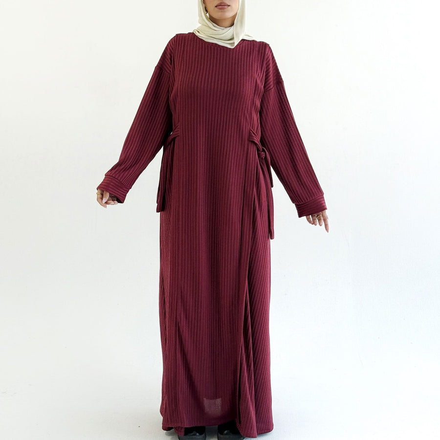 Aicha Abaya Dress Burgundy - ABAYOLOGY