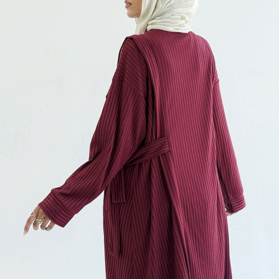 Aicha Abaya Dress Burgundy - ABAYOLOGY