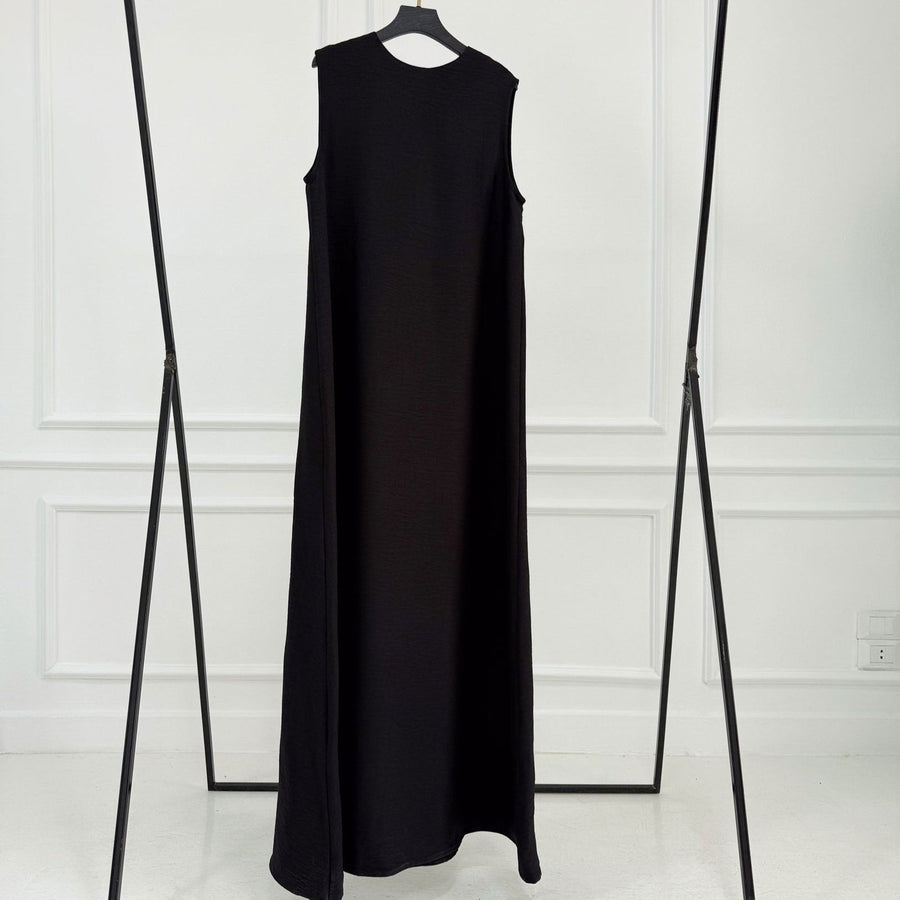 Basic Linen Dress No Sleeve Black - ABAYOLOGY