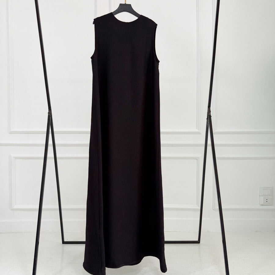 Basic Linen Dress No Sleeve Black - ABAYOLOGY