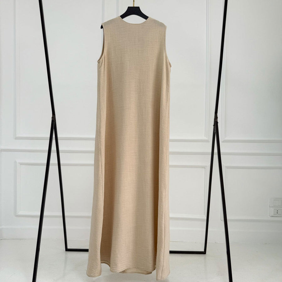 Basic Linen Dress No Sleeve Dark Beige - ABAYOLOGY