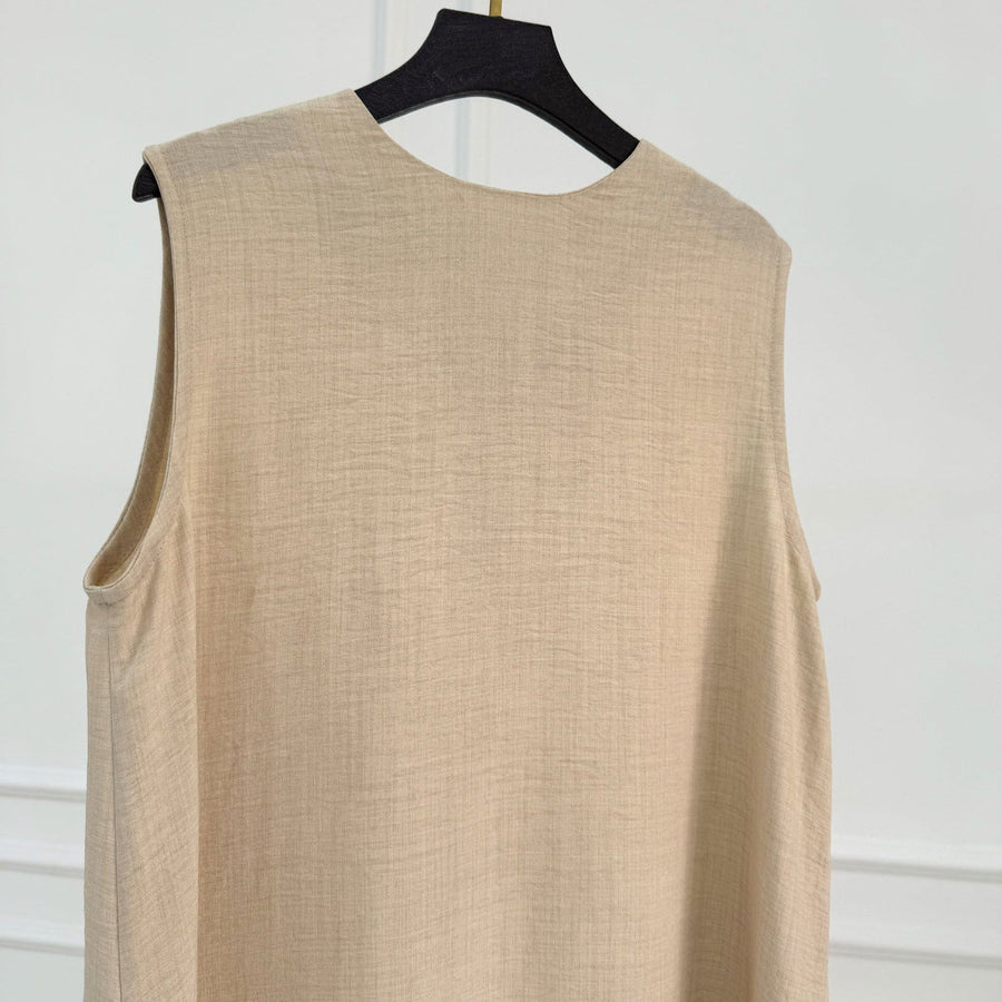 Basic Linen Dress No Sleeve Dark Beige - ABAYOLOGY