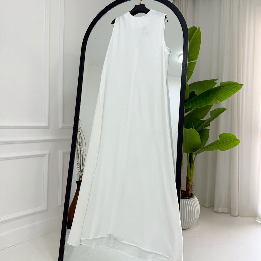Basic Linen Dress No Sleeve White - ABAYOLOGY