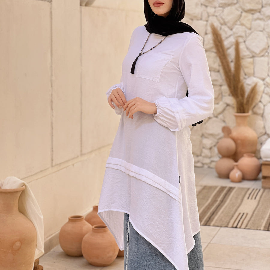 Double Lined Linen Top - White - ABAYOLOGY