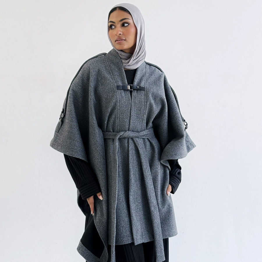 Luxurious Wool Cape Grey - ABAYOLOGY